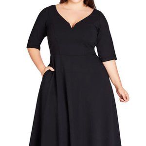 City Chic Black Cute Girl Fit & Flare Dress S 16W